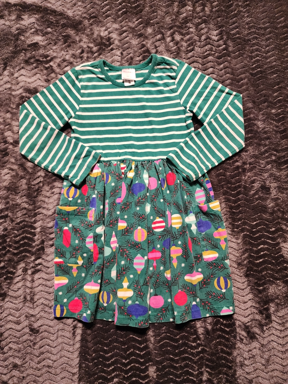 Hanna Andersson Green Striped Top & Ornament-Print Skirt Dress